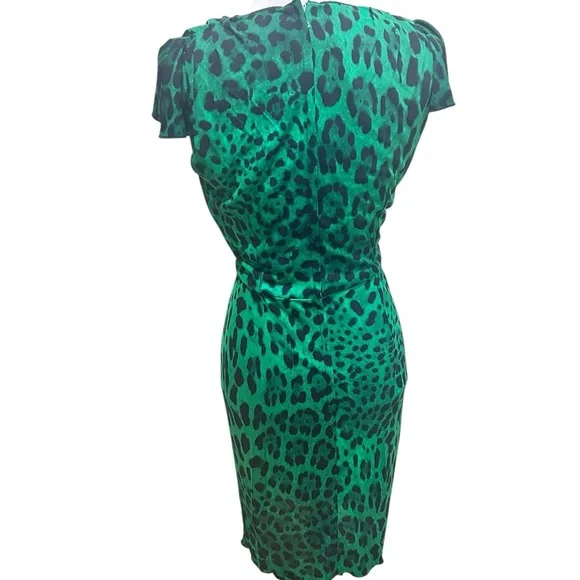 Dolce & Gabbana Italy emerald green v neck Leopard Print Dress stretchy sz EU42 - Picture 9 of 11